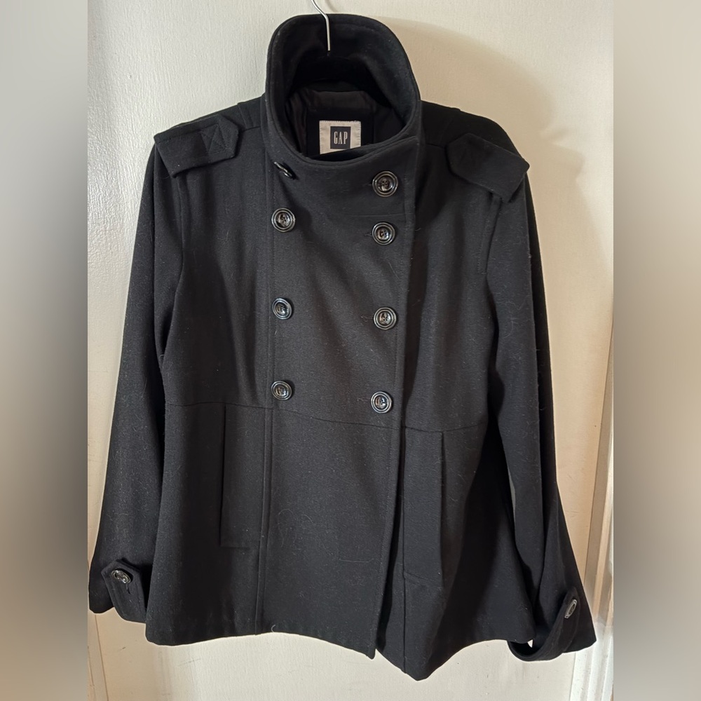 GAP Women's Black Double-Breasted Wool Coat